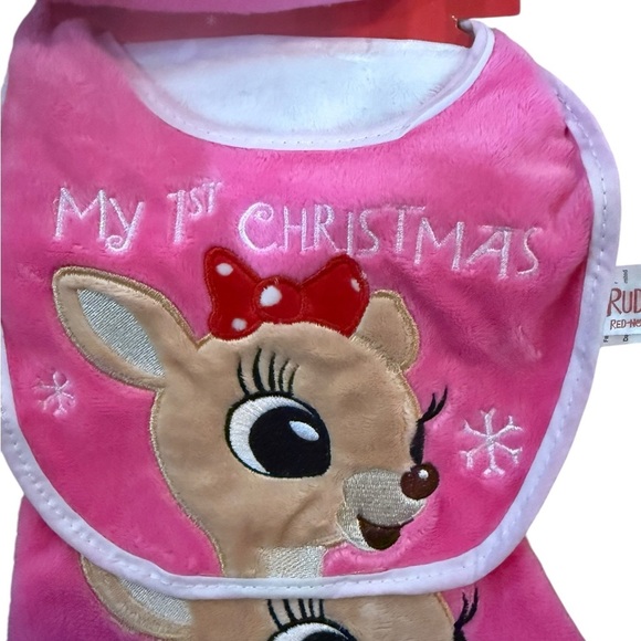Rudolph The Red Nose Reindeer 3 piece Baby’s 1st Christmas Set NIP - Picture 2 of 7
